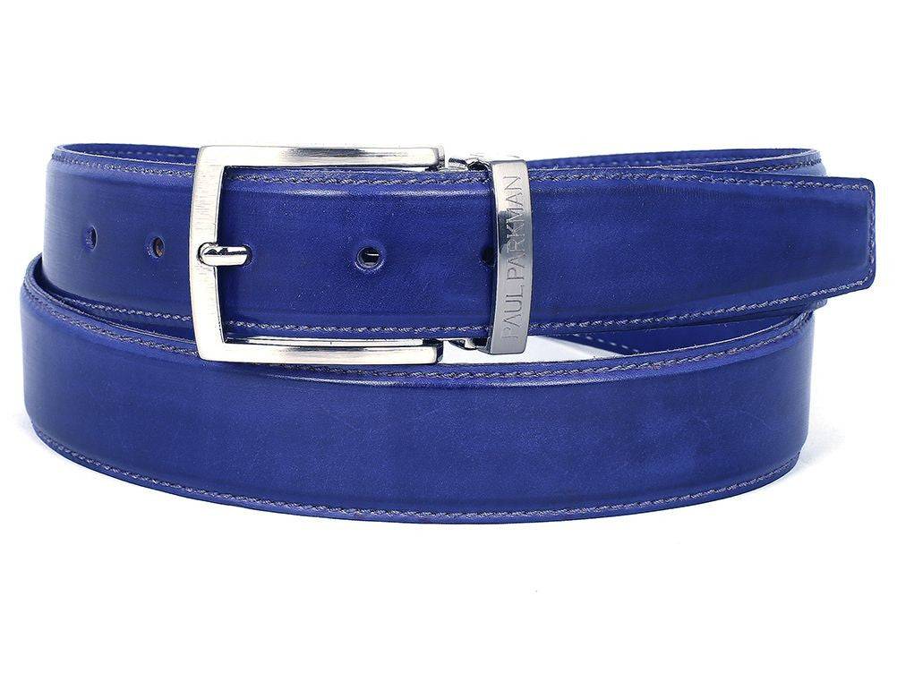 PAUL PARKMAN Men's Leather Belt Hand-Painted Cobalt Blue (ID#B01-BLU) - WKshoes