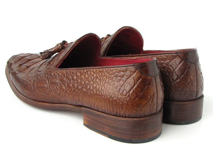 Paul Parkman Brown Crocodile Embossed Tassel Loafer - WKshoes