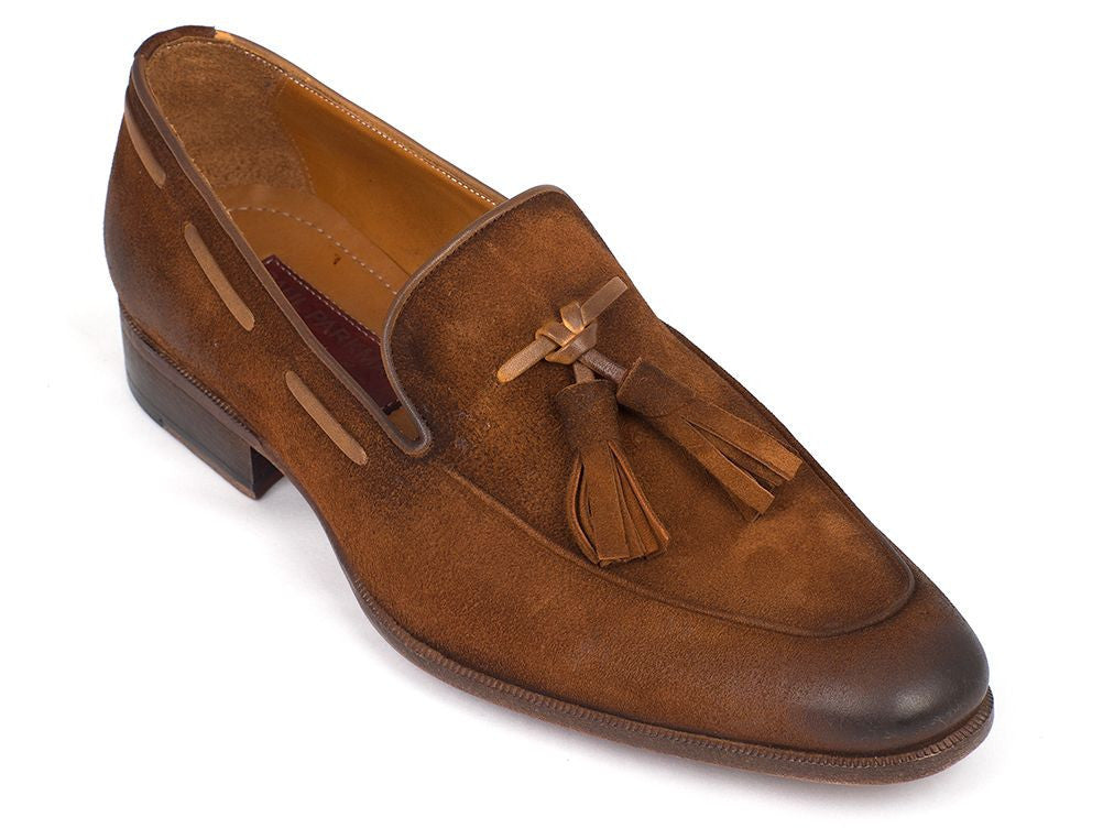 Paul Parkman Men's Tassel Loafer Brown Antique Suede Shoes (ID#TAB32FG) - WKshoes