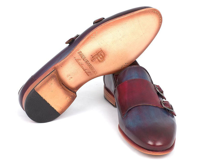 Paul Parkman Men's Bordeaux & Navy Double Monkstrap Shoes (ID#HR65CX) - WKshoes