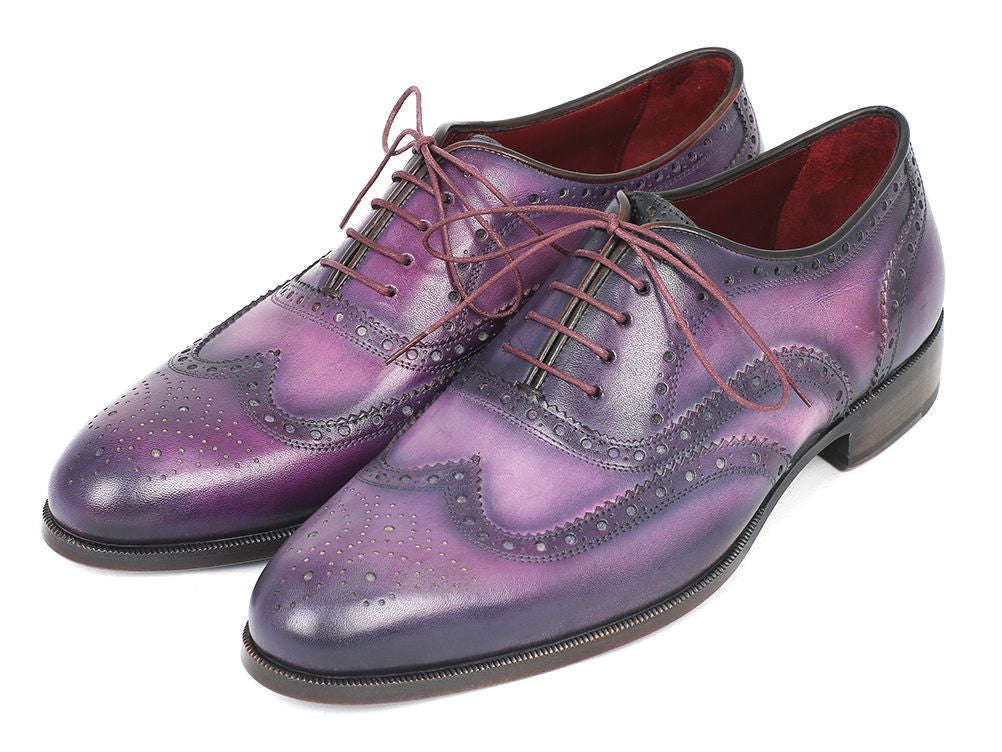 Paul Parkman Wingtip Oxfords Purple & Navy Handpainted Calfskin (ID#743-PURP) - WKshoes