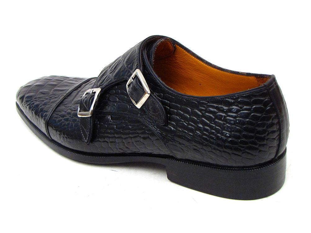 Paul Parkman Double Monkstraps Black Crocodile Embossed - WKshoes