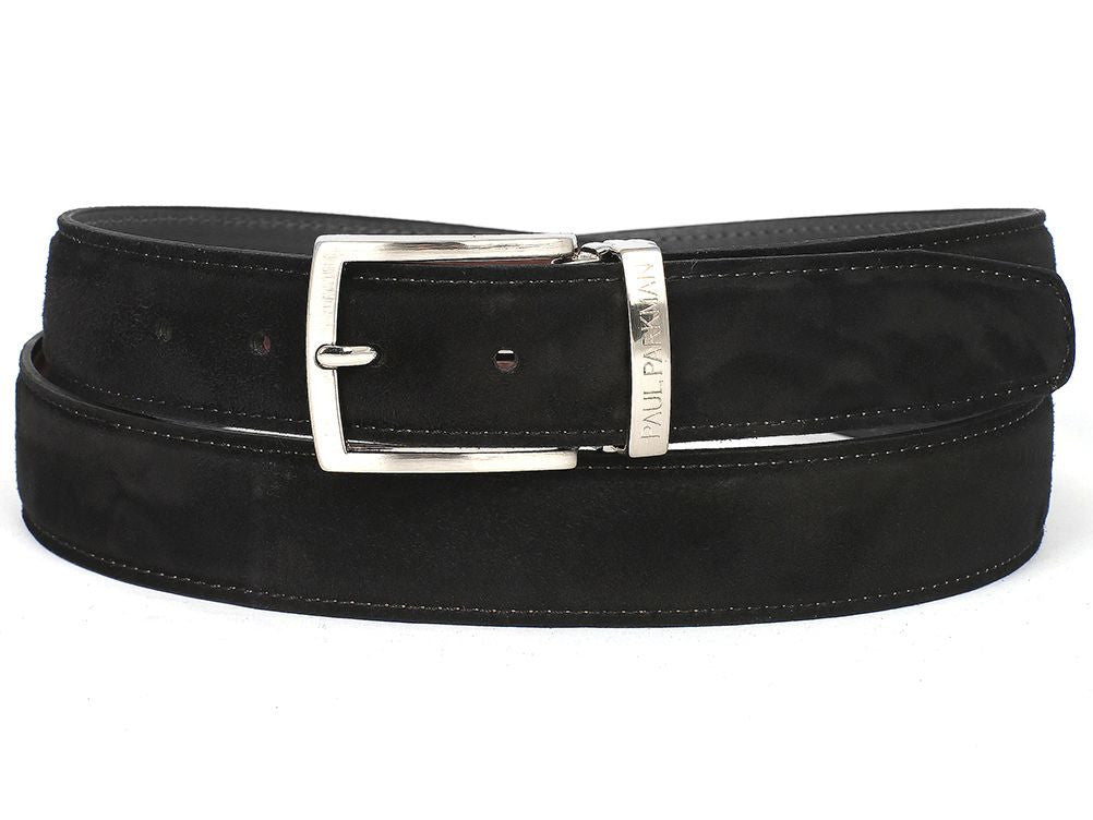 PAUL PARKMAN Men's Black Suede Belt (ID#B06-BLK) - WKshoes