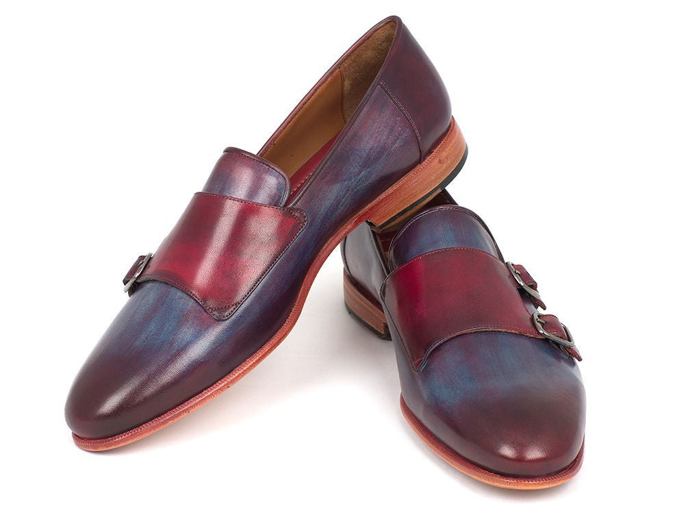 Paul Parkman Men's Bordeaux & Navy Double Monkstrap Shoes (ID#HR65CX) - WKshoes