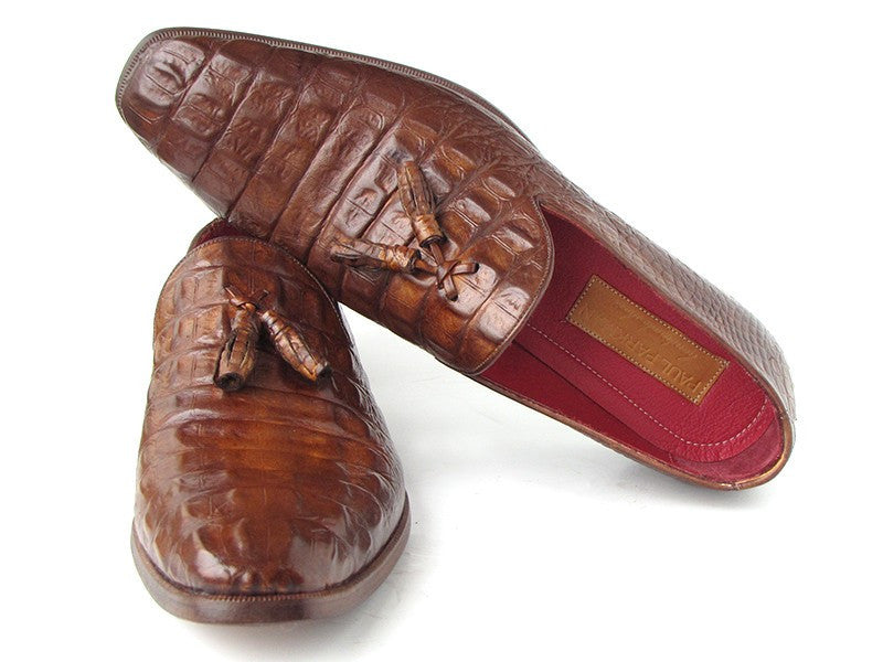 Paul Parkman Brown Crocodile Embossed Tassel Loafer - WKshoes