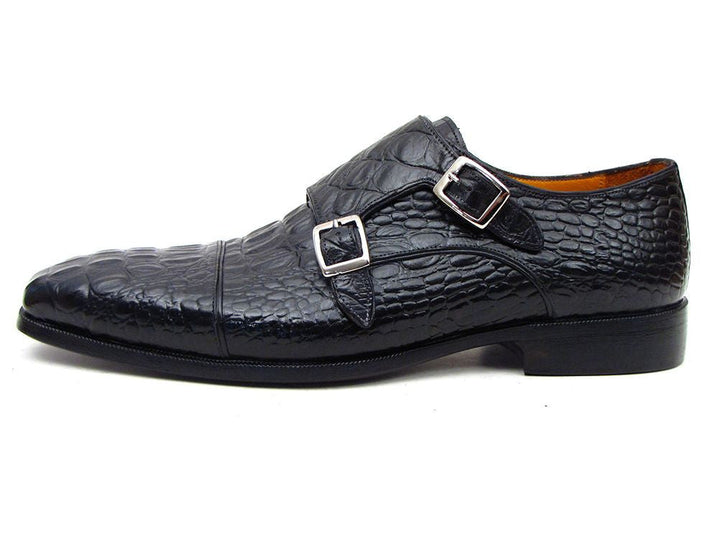 Paul Parkman Double Monkstraps Black Crocodile Embossed - WKshoes