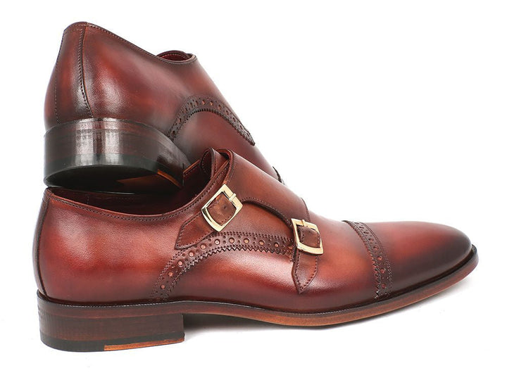 Paul Parkman Men's Cap-Toe Double Monkstraps Camel & Light Brown (ID#0457-CML) - WKshoes