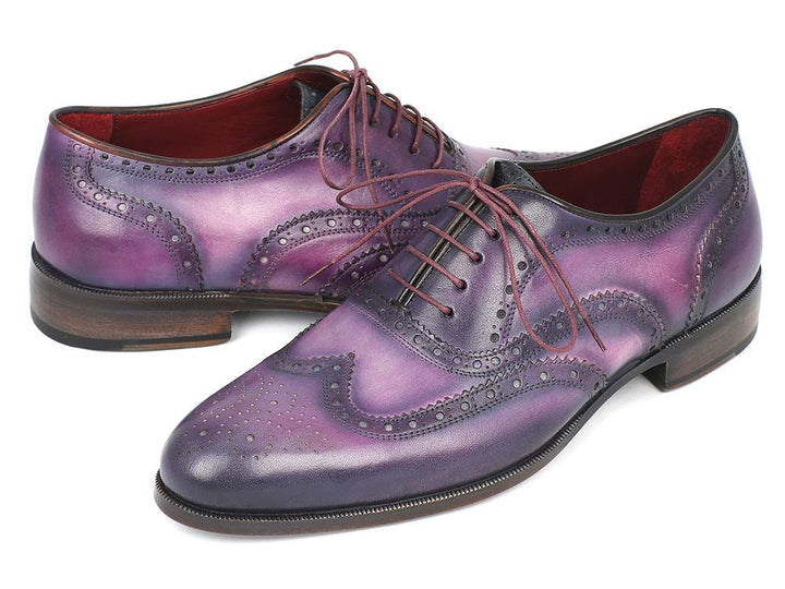 Paul Parkman Wingtip Oxfords Purple & Navy Handpainted Calfskin (ID#743-PURP) - WKshoes