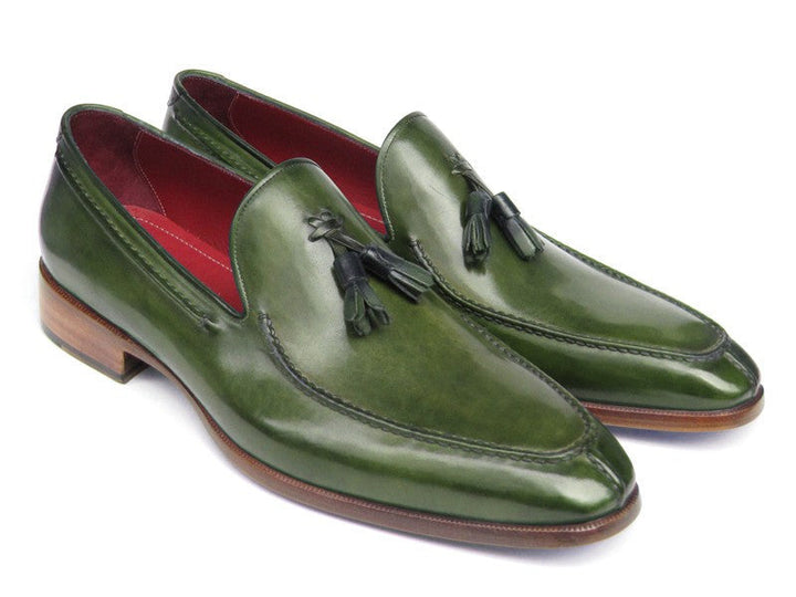 Paul Parkman Men's Tassel Loafer Green Hand Painted Leather (ID#083-GREEN) - WKshoes