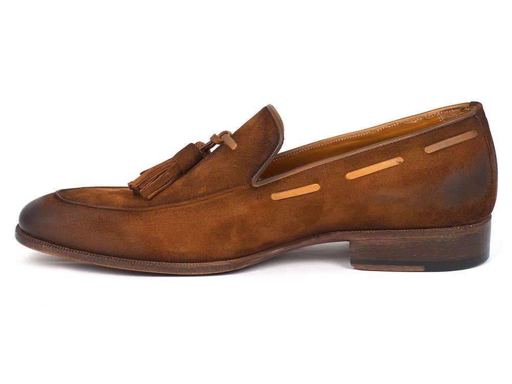 Paul Parkman Men's Tassel Loafer Brown Antique Suede Shoes (ID#TAB32FG) - WKshoes