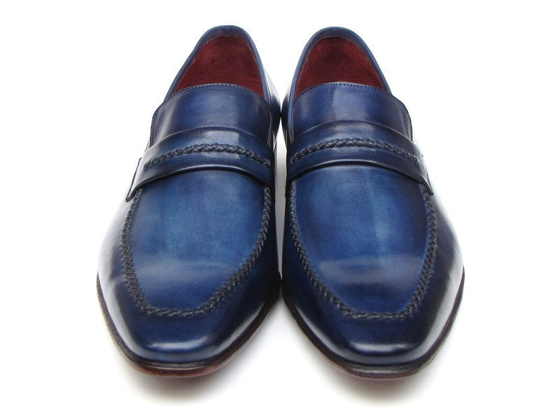 Paul Parkman Men's Loafer Shoes Navy Leather Upper and Leather Sole (ID#068-BLU) - WKshoes