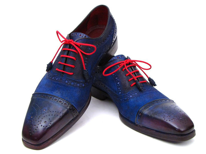 Paul Parkman Men's Captoe Oxfords Blue Suede (ID#024-BLUSD) - WKshoes