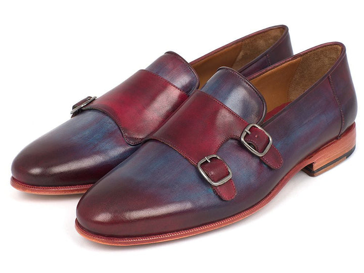 Paul Parkman Men's Bordeaux & Navy Double Monkstrap Shoes (ID#HR65CX) - WKshoes