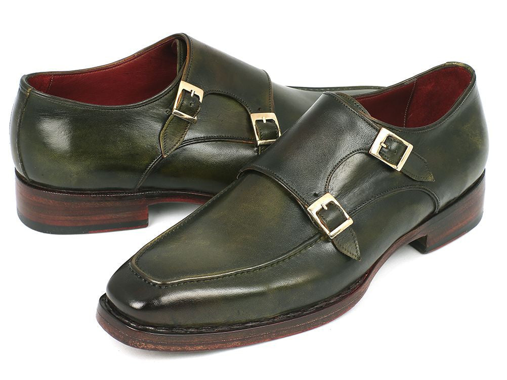 Paul Parkman Men's Double Monkstrap Goodyear Welted Shoes Green (ID#061-GREEN) - WKshoes