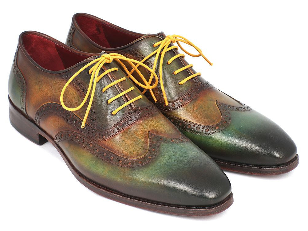 Paul Parkman Wintip Oxfords Green Handpainted Calfskin (ID#228-GRN) - WKshoes