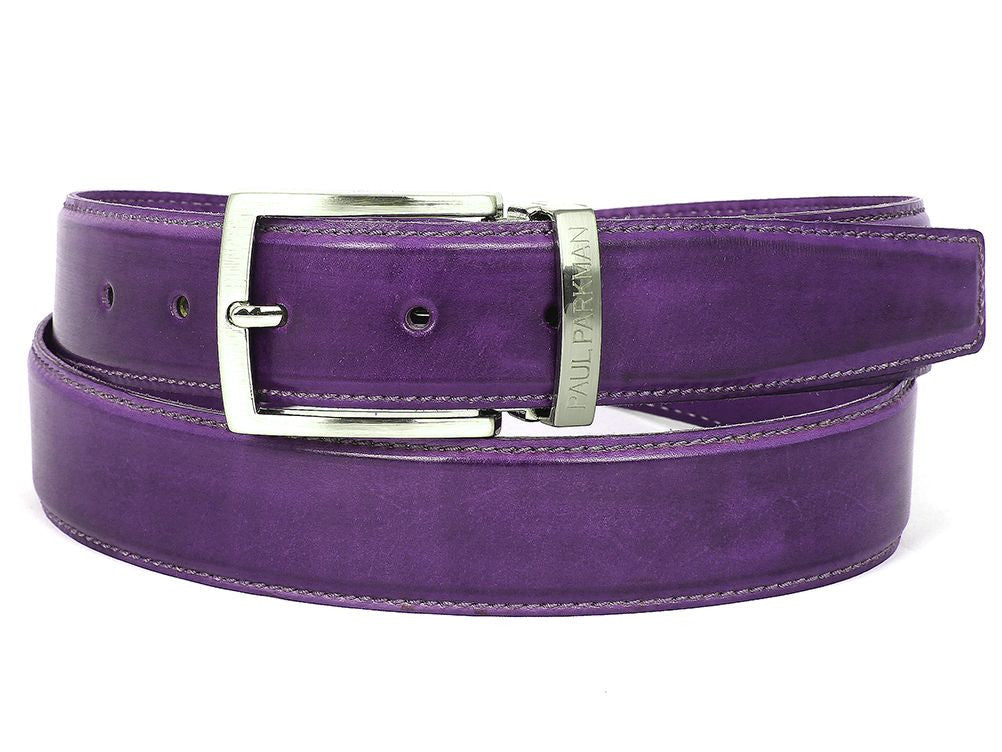 PAUL PARKMAN Men's Leather Belt Hand-Painted Purple (ID#B01-PURP) - WKshoes