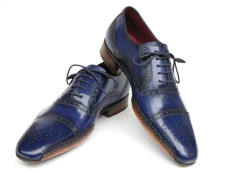 Paul Parkman Men's Captoe Navy Blue Hand Painted Oxfords (ID#5032-NAVY) - WKshoes