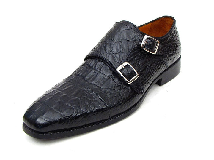 Paul Parkman Double Monkstraps Black Crocodile Embossed - WKshoes