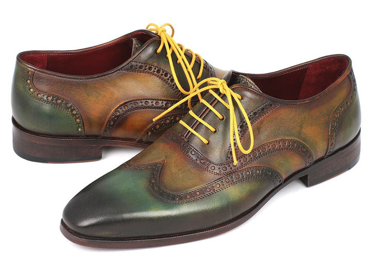 Paul Parkman Wintip Oxfords Green Handpainted Calfskin (ID#228-GRN) - WKshoes