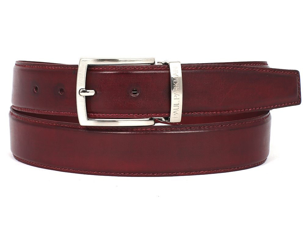 PAUL PARKMAN Men's Leather Belt Hand-Painted Bordeaux (ID#B01-BRD) - WKshoes