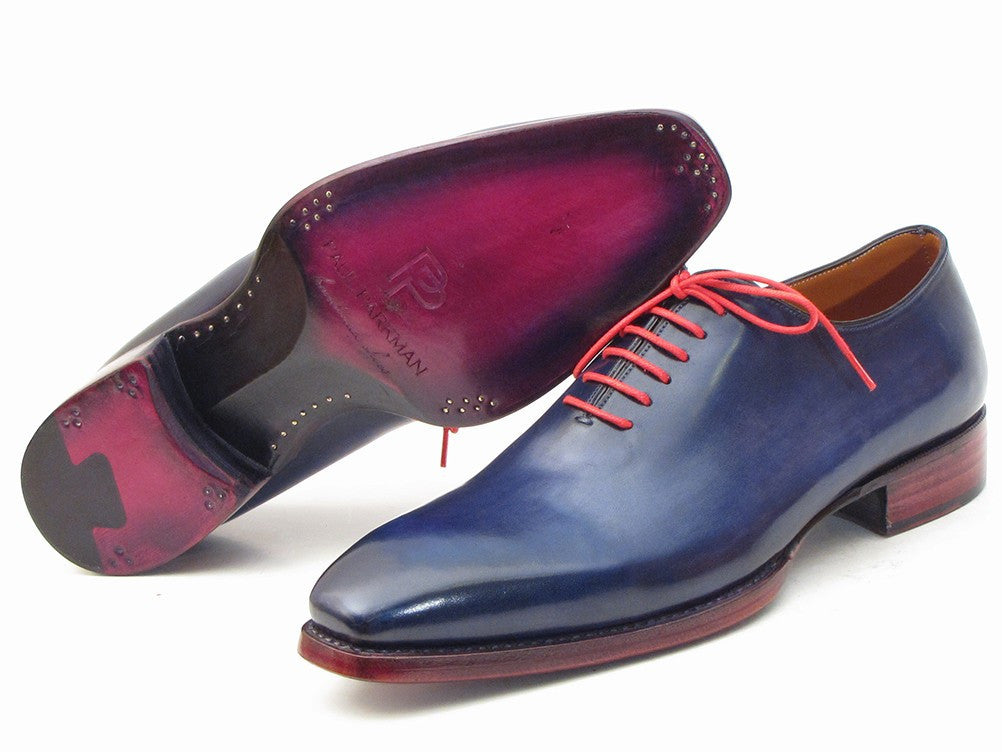 Paul Parkman Goodyear Welted Wholecut Oxfords Navy Blue Hand-Painted (ID#044CR) - WKshoes