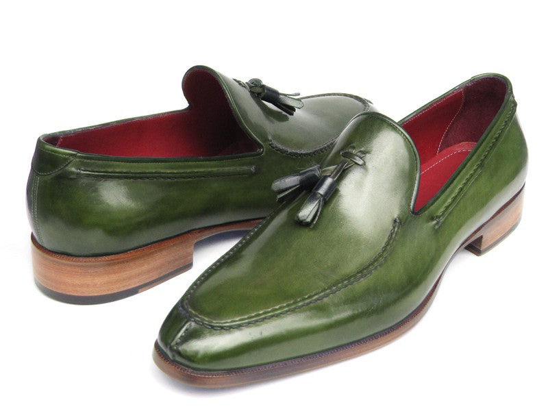 Paul Parkman Men's Tassel Loafer Green Hand Painted Leather (ID#083-GREEN) - WKshoes