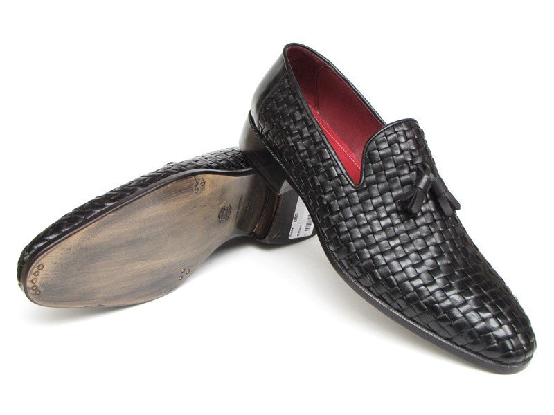 Paul Parkman Men's Tassel Loafer Black Woven Leather (ID#085-BLK) - WKshoes