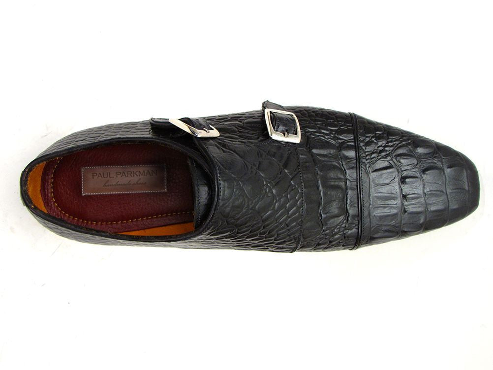 Paul Parkman Double Monkstraps Black Crocodile Embossed - WKshoes