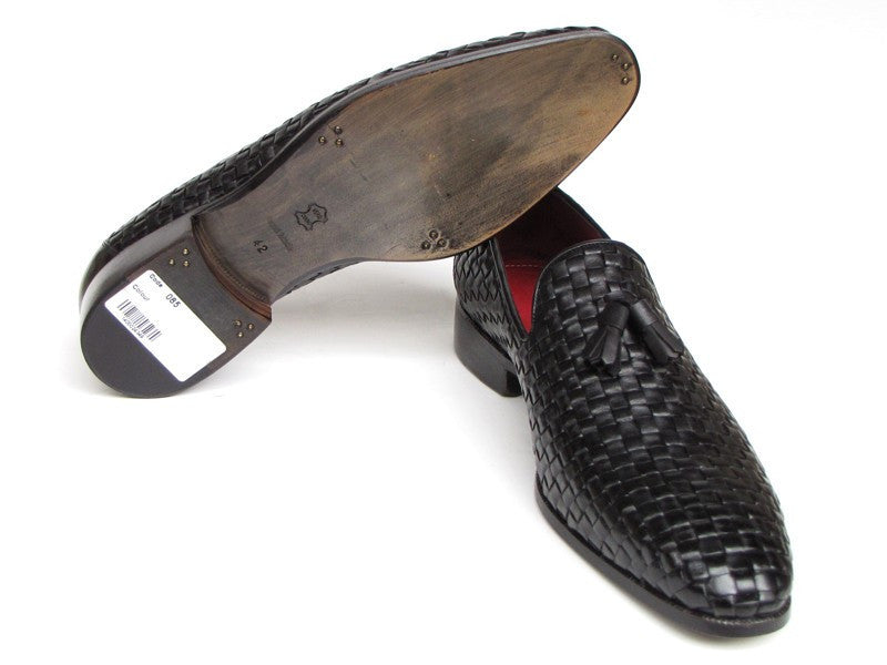 Paul Parkman Men's Tassel Loafer Black Woven Leather (ID#085-BLK) - WKshoes