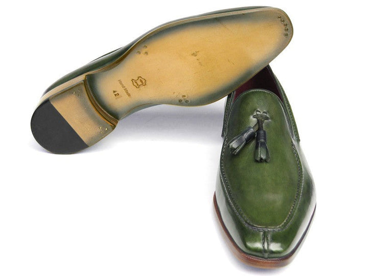 Paul Parkman Men's Tassel Loafer Green Hand Painted Leather (ID#083-GREEN) - WKshoes