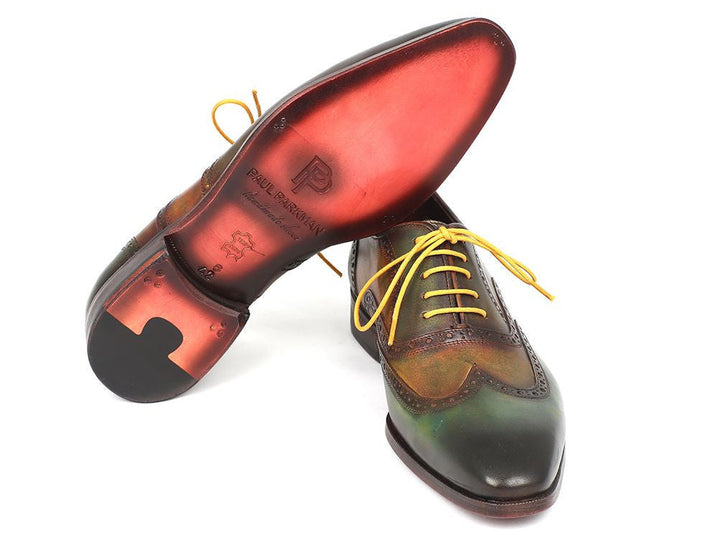 Paul Parkman Wintip Oxfords Green Handpainted Calfskin (ID#228-GRN) - WKshoes