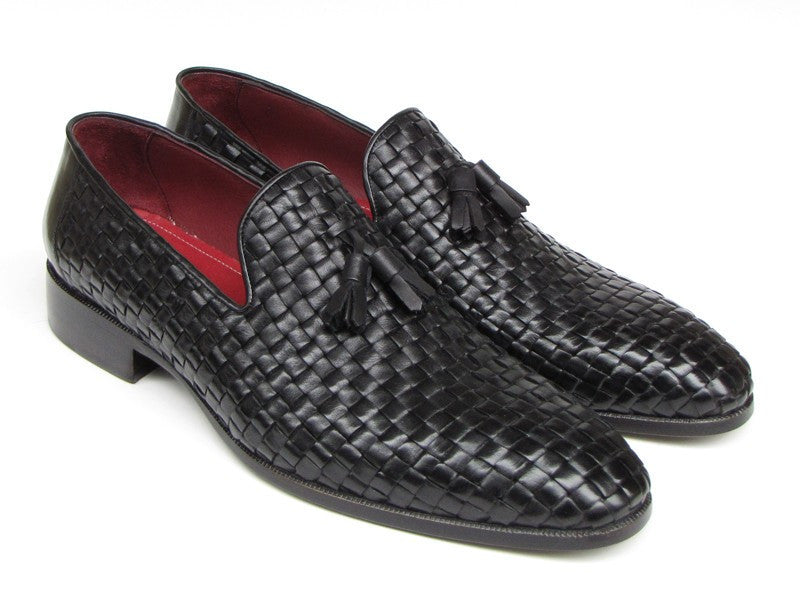 Paul Parkman Men's Tassel Loafer Black Woven Leather (ID#085-BLK) - WKshoes