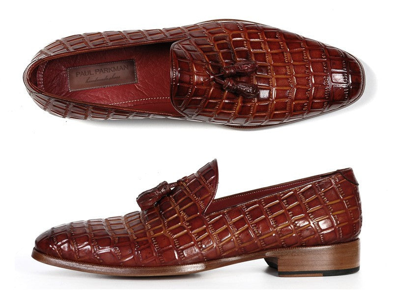 Paul Parkman Brown Crocodile Calfskin Tassel Loafer - WKshoes