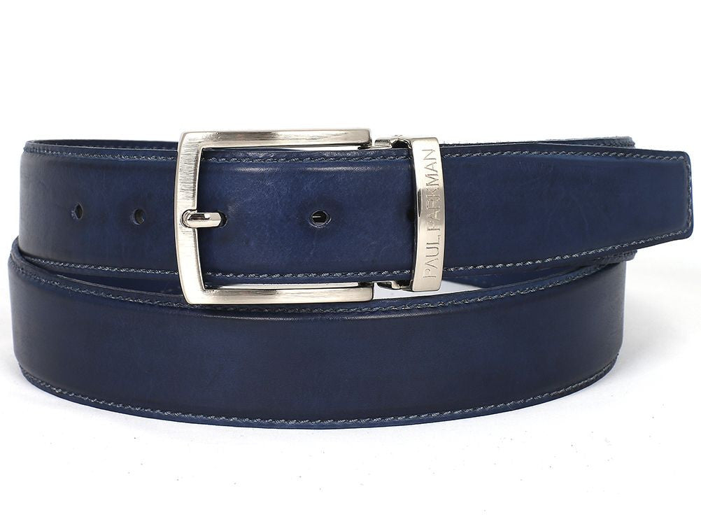 PAUL PARKMAN Men's Leather Belt Hand-Painted Navy (ID#B01-NVY) - WKshoes