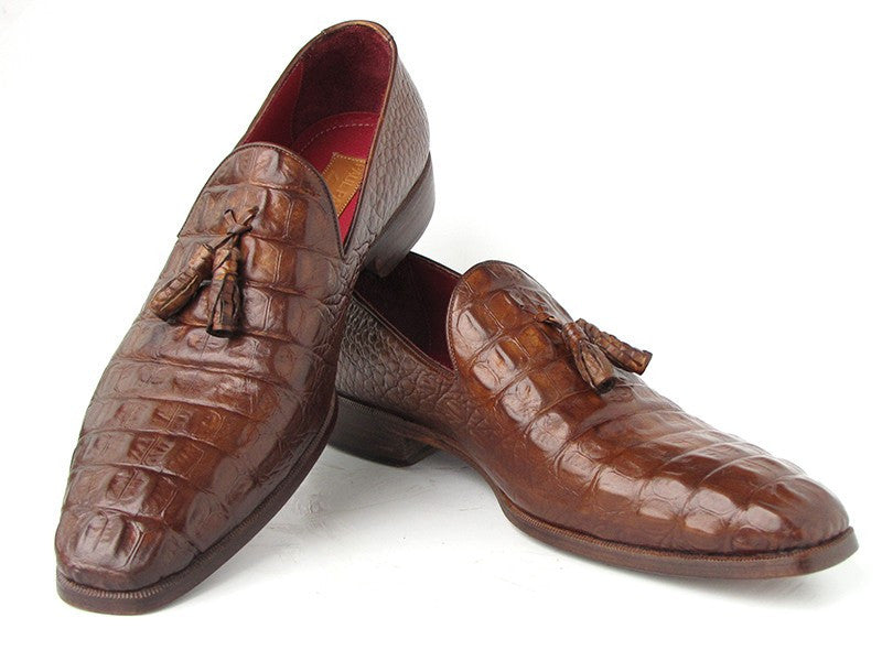 Paul Parkman Brown Crocodile Embossed Tassel Loafer - WKshoes