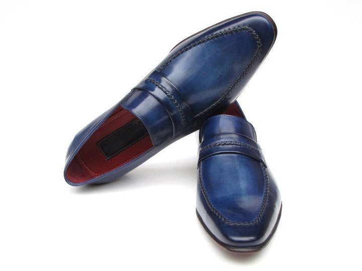 Paul Parkman Men's Loafer Shoes Navy Leather Upper and Leather Sole (ID#068-BLU) - WKshoes