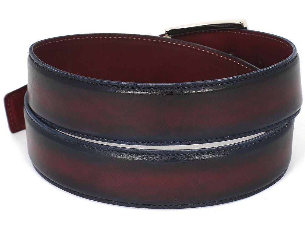 PAUL PARKMAN Men's Leather Belt Dual Tone Navy & Bordeaux (ID#B01-NVY-BRD) - WKshoes