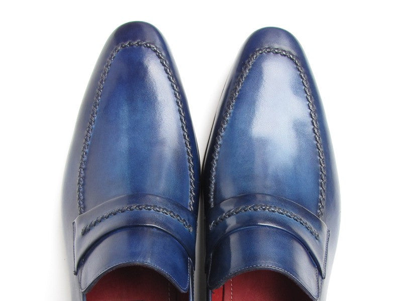 Paul Parkman Men's Loafer Shoes Navy Leather Upper and Leather Sole (ID#068-BLU) - WKshoes