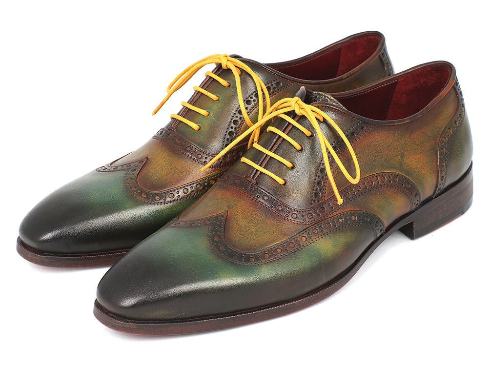 Paul Parkman Wintip Oxfords Green Handpainted Calfskin (ID#228-GRN) - WKshoes