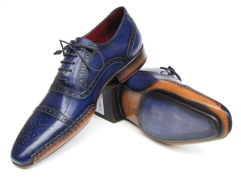 Paul Parkman Men's Captoe Navy Blue Hand Painted Oxfords (ID#5032-NAVY) - WKshoes