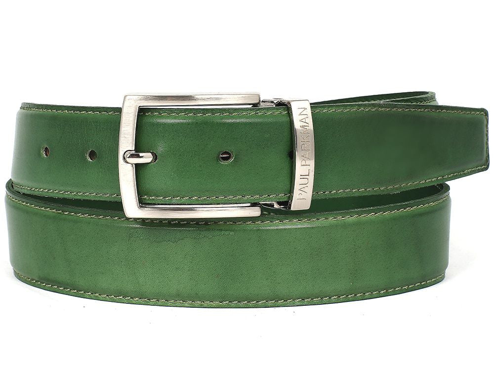 PAUL PARKMAN Men's Leather Belt Hand-Painted Green (ID#B01-LGRN) - WKshoes