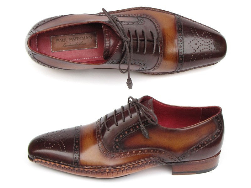 Paul Parkman Men's Captoe Oxfords Brown Hand Painted Shoes (ID#5032-BRW) - WKshoes