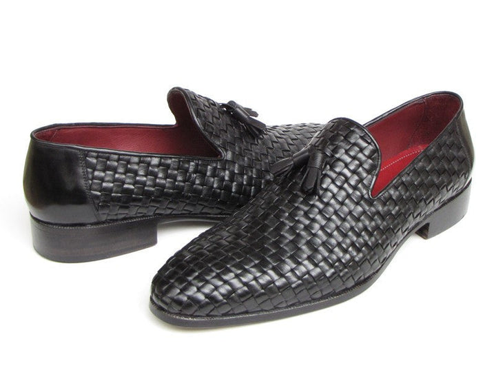 Paul Parkman Men's Tassel Loafer Black Woven Leather (ID#085-BLK) - WKshoes