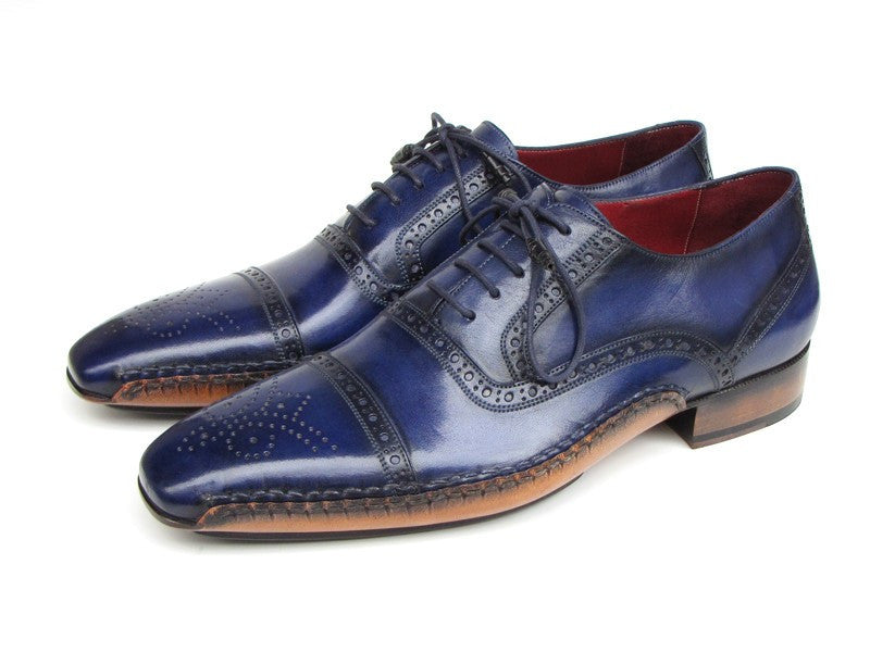 Paul Parkman Men's Captoe Navy Blue Hand Painted Oxfords (ID#5032-NAVY) - WKshoes