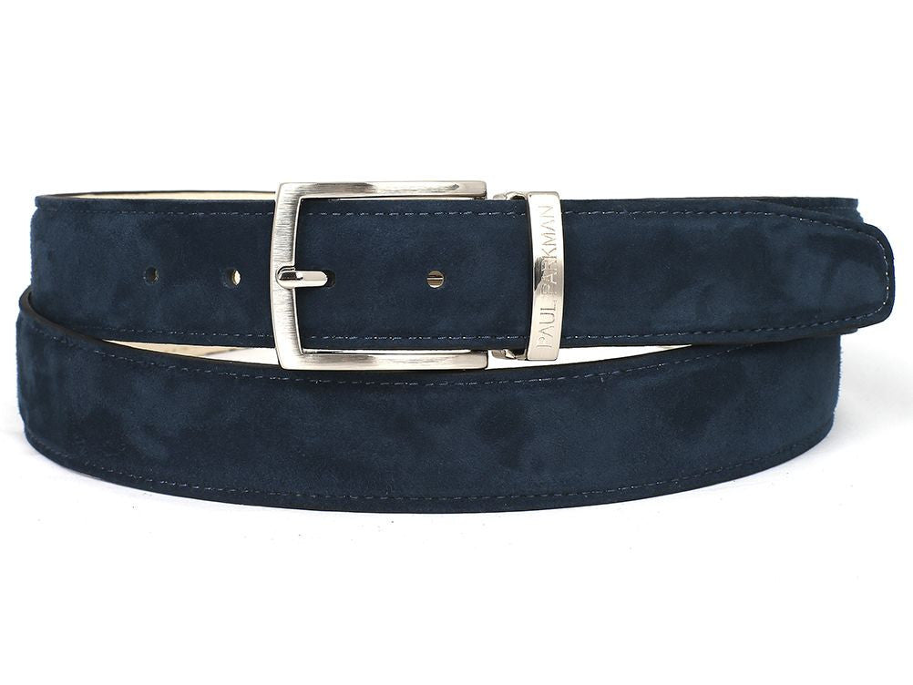 PAUL PARKMAN Men's Navy Suede Belt (ID#B06-NAVY) - WKshoes