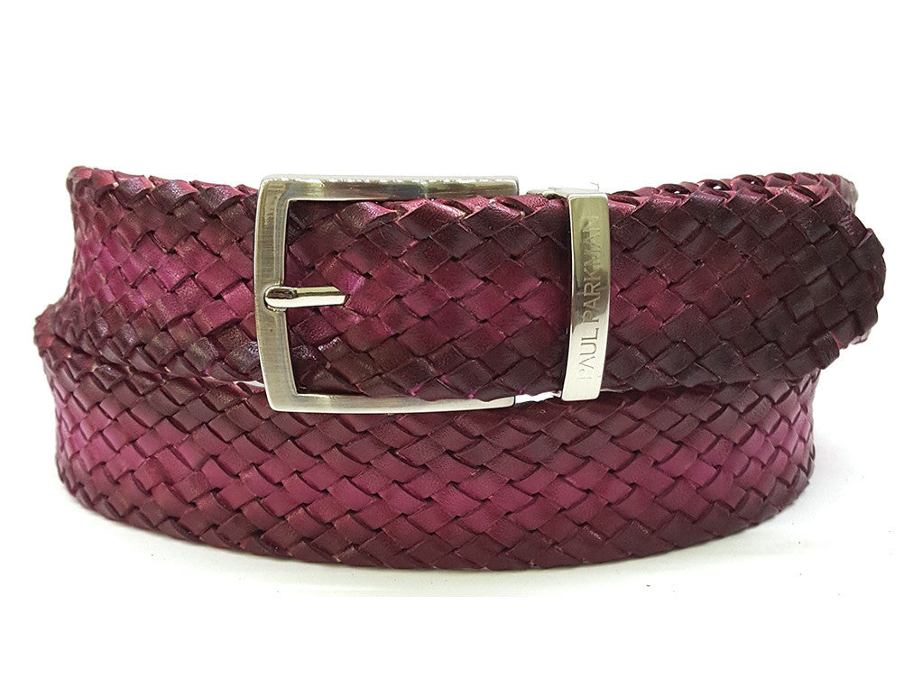 PAUL PARKMAN Men's Woven Leather Belt Purple (ID#B07-PURP) - WKshoes