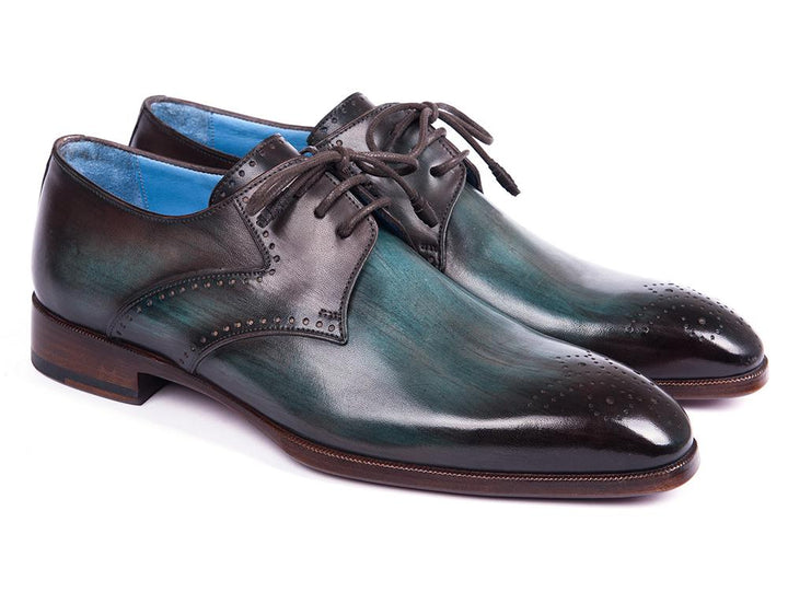 Paul Parkman Turquoise & Brown Medallion Toe Derby Shoes (ID#6584-TRQ) - WKshoes