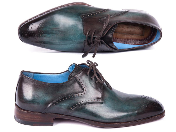 Paul Parkman Turquoise & Brown Medallion Toe Derby Shoes (ID#6584-TRQ) - WKshoes