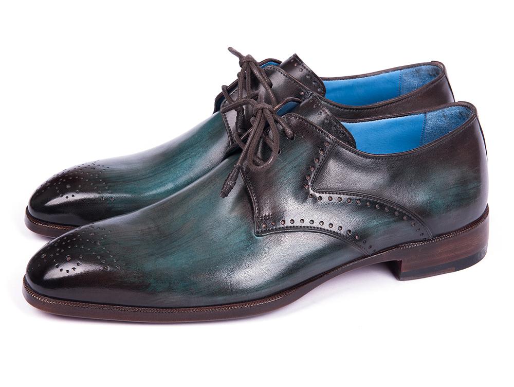 Paul Parkman Turquoise & Brown Medallion Toe Derby Shoes (ID#6584-TRQ) - WKshoes