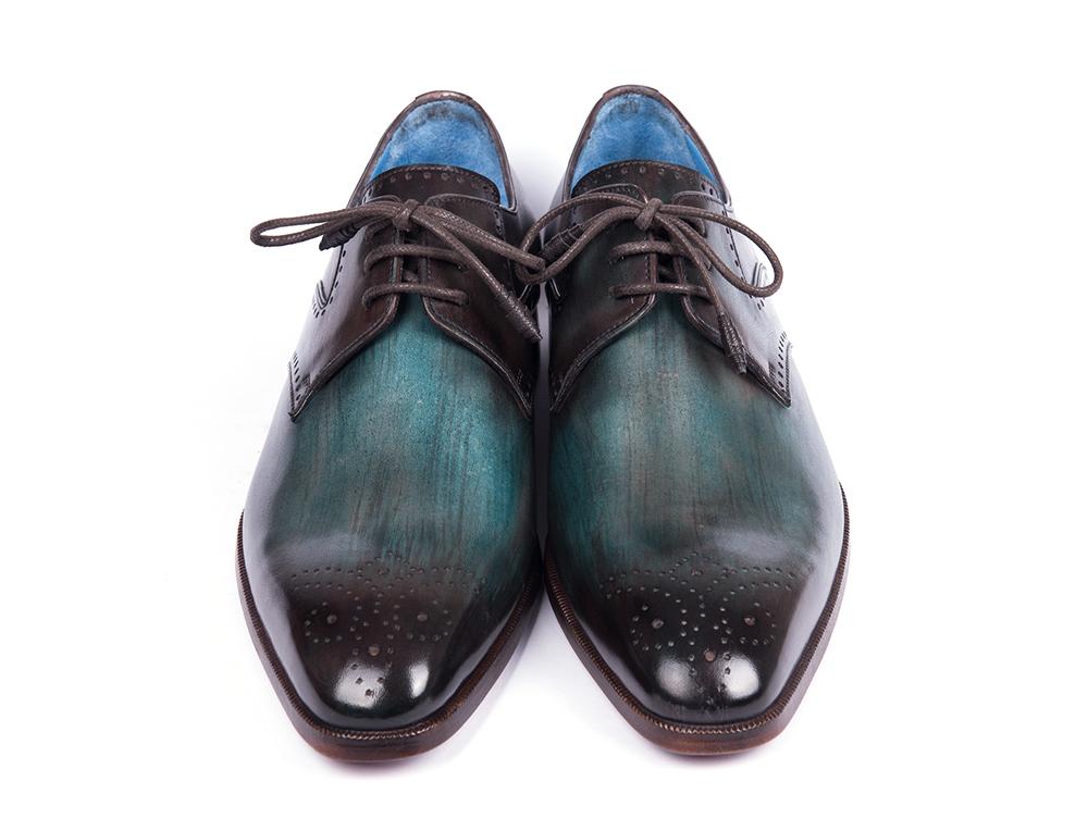 Paul Parkman Turquoise & Brown Medallion Toe Derby Shoes (ID#6584-TRQ) - WKshoes